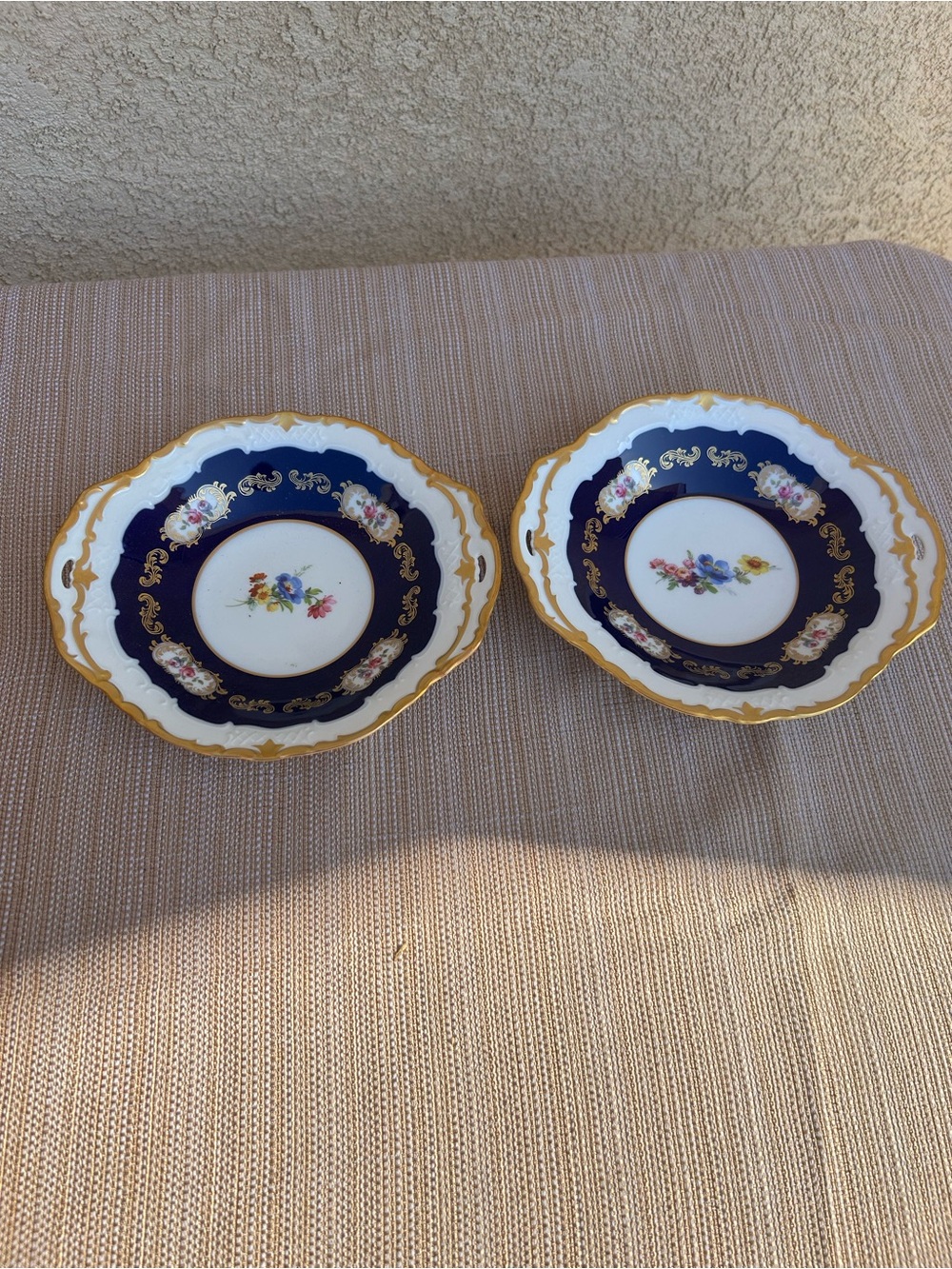 Weimar Echt Cobalt Blue and Gold Floral Porcelain Dessert Plates 2 Piece